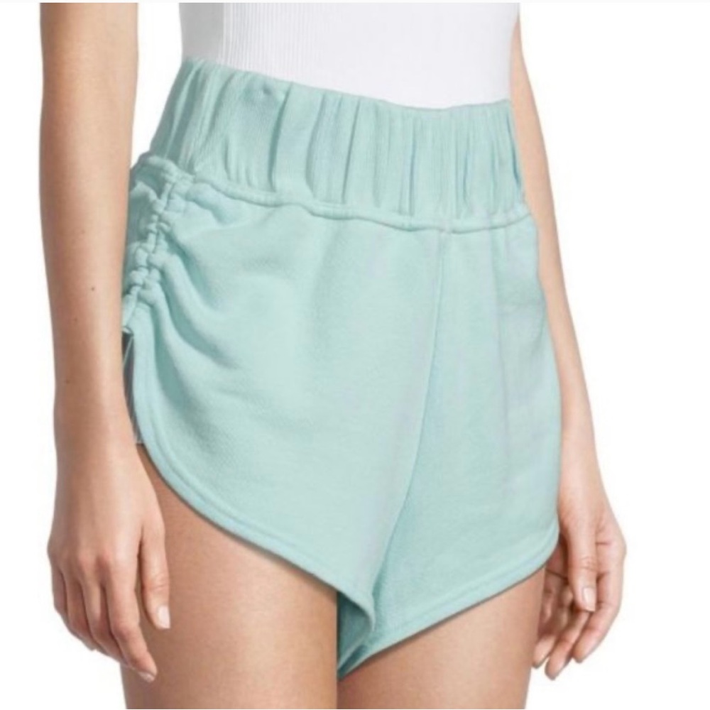 NWT Free People Movement Off Sides Ruched Green Blue Shorts Cotton Size XS